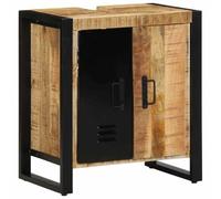 HETFTJN Meuble sous-vasque, 55 x 35 x 60 cm, marron, bois massif, mangue, design moderne, avec 2 portes et étagère, peu encombrant, pour petites salles de bains et toilettes d'invités
