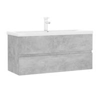 HETFTJN Meuble sous-vasque, gris béton, 100 x 38,5 x 45 cm, avec bac en céramique, blanc, 101 x 39 x 18 cm, bonde push-open, console en bois pour petites salles de bains