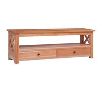HETFTJN Meuble TV 115 x 30 x 40 cm en bois massif d'acajou avec design en croix, 2 tiroirs et étagères, table TV vintage pour salon, buffet, solution de rangement peu encombrante