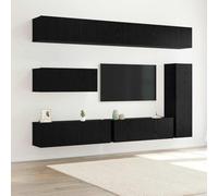 HETFTJN Meuble TV 7 pièces - Chêne noir - 30,5 x 30 x 110 cm - Meuble mural moderne bas en bois avec porte réversible - Pour salon, bureau