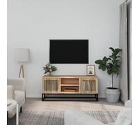 HETFTJN Meuble TV bas 105 x 30 x 45 cm en bois de pin massif et fer - Buffet moderne avec espace de rangement et pieds en métal - Robuste et durable - Pour salon, couloir ou chambre à coucher