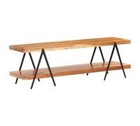 HETFTJN Meuble TV bas - 160 x 40 x 50 cm - En acacia massif - Vintage - Design industriel - Robuste et durable - Avec 2 étagères - Pour salon, couloir, chambre à coucher