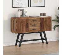 HETFTJN Meuble TV bas avec 3 tiroirs, teck massif 110 x 30 x 75 cm, buffet vintage pour salon, meuble TV naturel avec 2 portes et étagère, table TV rétro pour petits appartements en ville
