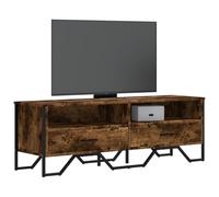 HETFTJN Meuble TV bas en bois au design industriel moderne - 122 x 34 x 41 cm - Chêne fumé avec poignées en métal - Buffet TV stable pour salon, chambre à coucher, bureau