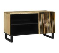 HETFTJN Meuble TV bas - Marron - 80 x 33 x 46 cm - En bois de manguier massif avec cadre en fer - Étagères pratiques - Rustique moderne - Buffet pour salon, chambre à coucher