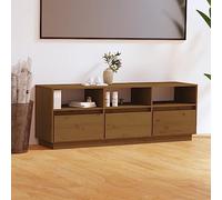 HETFTJN Meuble TV bas - Marron miel - 140 x 37 x 50 cm - En pin massif - Buffet moderne avec 3 portes et 3 compartiments - Table TV stable pour salon, couloir et chambre à coucher