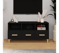 HETFTJN Meuble TV bas, noir, 102 x 36 x 50 cm, en bois massif d'eucalyptus, design moderne, avec espace de rangement et support mural, pour salon, chambre à coucher, couloir