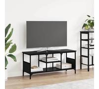 HETFTJN Meuble TV bas rustique chêne noir 100 x 35 x 45 cm avec 3 étagères et cadre en fer - Buffet peu encombrant pour salon, chambre et couloir