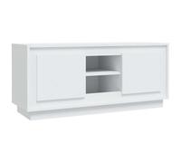 HETFTJN Meuble TV Blanc 102x35x45 cm en Bois d'Ingénierie, Meuble Bas de Salon avec 4 Compartiments et Portes, Console de Rangement Multimédia et Support pour Téléviseur