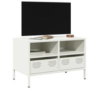 HETFTJN Meuble TV blanc 68 x 39 x 43,5 cm en acier laminé à froid avec 2 compartiments et 2 tiroirs, design industriel, miracle de rangement pour salon, chambre à coucher, couloir