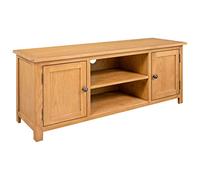 HETFTJN Meuble TV en Bois de Chêne Massif, Meuble de Télévision Rustique 110x35x44 cm avec 2 Portes et 2 Compartiments Ouverts, Banc TV pour Salon et Support de Téléviseur