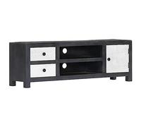 HETFTJN Meuble TV en Bois de Manguier Massif 120x30x40 cm, Buffet Bas Sculpté à la Main avec 1 Porte, 2 Tiroirs et 2 Compartiments, Table de Salon et Chambre, Gris et Blanc