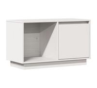 HETFTJN Meuble TV en Bois de Pin Massif Blanc 74x35x44 cm, Banc TV Bas avec 2 Compartiments et Porte Réversible, Table de Télévision au Style Épuré et Rustique pour Salon