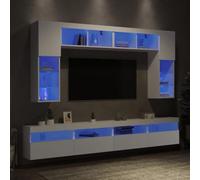 HETFTJN Meuble TV mural 8 pièces blanc avec éclairage LED RVB - 102 cm de haut - Meuble TV moderne pour espace de rangement - Salon chambre à coucher bureau