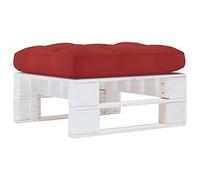 HETFTJN Ottoman d'extérieur 60 x 60 x 25 cm design palettes en pin imprégné blanc avec coussin d'assise rouge Tabouret de jardin, balcon, salon pour jardin, terrasse et salon