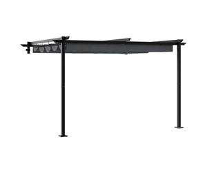 HETFTJN Pavillon Mural avec Auvent Rétractable, Tonnelle Adossée pour Terrasse et Jardin, Structure Acier et Toile Polyester, Pergola Anthracite, 300 x 300 x 200 cm