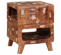 HETFTJN Petite table d'appoint 40 x 40 x 49 cm en bois massif upcyclé - Buffet rustique avec 2 étagères pour boissons et livres - Design moderne pour salon, chambre à coucher et petits balcons