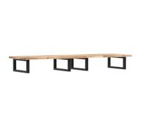 HETFTJN Plan Vasque Suspendu 140x40 cm Bois d'Acacia Massif et Acier, Étagère Murale de Lavabo Industrielle Salle de Bain, Support Comptoir avec 4 Consoles Métal Noir