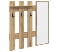HETFTJN Porte-Manteau Mural avec Miroir et Étagères de Rangement - Vestiaire d'Entrée Moderne en Bois d'Ingénierie - Panneau Mural de Couloir Style Chêne Artisanal, 100 x 10 x 100 cm