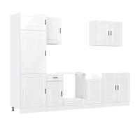 HETFTJN Porto Ensemble de 7 meubles de cuisine en bois blanc brillant 207 cm de haut Grand espace de rangement et design moderne pour cuisine, salle à manger et couloir