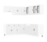 HETFTJN Porto - Lot de 11 armoires de cuisine - Blanc - 80 x 46 x 81,5 cm - Avec meuble bas d'angle et armoires suspendues - Design moderne - Robuste et durable - Pour cuisine, salle à manger
