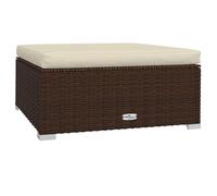 HETFTJN Repose-Pied de Jardin en Résine Tressée Marron 70x70x30 cm - Pouf de Patio Modulaire avec Coussin Crème pour Extérieur et Intérieur - Tabouret Bas Repose-Pieds de Terrasse Élégant