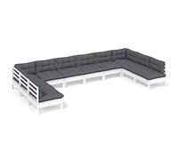 HETFTJN Salon de jardin 10 pièces en pin massif blanc avec coussins anthracite 63,5 x 63,5 x 62,5 cm Salon de jardin modulaire d'extérieur pour balcon, terrasse et petites surfaces