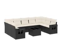 HETFTJN Salon de Jardin 10 Pièces en Résine Tressée Noire, Ensemble Canapé d'Extérieur Modulaire avec Table Basse en Verre Trempé et Coussins pour Terrasse et Balcon