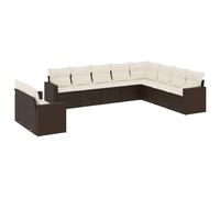 HETFTJN Salon de jardin 10 pièces - Marron - En polyrotin - 62 x 62 x 69 cm - Canapé d'angle - Avec accoudoirs - Coussins blanc crème - Espace de rangement - Résistant aux UV - Pour balcon, terrasse