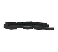 HETFTJN Salon de jardin 12 pièces en polyrotin noir 70 cm avec cadre en acier robuste design moderne ensemble complet pour jardin, terrasse et balcon