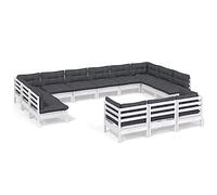 HETFTJN Salon de jardin 13 pièces en pin massif blanc avec coussins d'assise anthracite 63,5 x 63,5 cm modulaire extensible robuste et résistant aux intempéries pour balcon, terrasse et petites