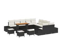HETFTJN Salon de Jardin 14 Pièces Noir, Canapé Modulaire en Résine Tressée Polyrotin avec Structure en Acier, Mobilier d'Extérieur avec Table et Coussins pour Terrasse