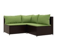 HETFTJN Salon de Jardin 3 Pièces en Résine Tressée Marron avec Coussins Verts, Ensemble de Canapé Modulable de Patio avec 1 Canapé d'angle et 2 Canapés Centraux
