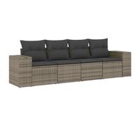 HETFTJN Salon de jardin 4 pièces en polyrotin - 55 x 62 x 69 cm - Gris - Avec accoudoirs et coussins - Mobilier d'extérieur résistant aux UV - Modulaire - Pour balcon, terrasse, jardin et petites