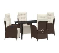 HETFTJN Salon de jardin 5 pièces - En polyrotin - Marron - 140 x 70 cm - Avec 4 chaises réglables - Coussins rembourrés - Moderne - Pour terrasse, balcon, petites surfaces