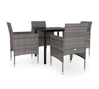 HETFTJN Salon de jardin 5 pièces en rotin PE avec 4 coussins de 80 x 80 cm - Table en verre - Cadre en acier revêtu par pulvérisation - Peu encombrant - Pour petites terrasses - Salon d'extérieur