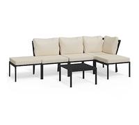 HETFTJN Salon de Jardin 6 Pièces avec Coussins Sable, Ensemble Canapé de Jardin Modulable en Acier Enduit de Poudre avec Table Basse pour Balcon, Jardin et Terrasse, Noir