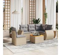 HETFTJN Salon de jardin 6 pièces beige PE rotin table bois d'acacia 62 x 62 x 69 cm salon de jardin modulaire avec coussins d'assise gris en polyester pour petits balcons, terrasse et cour