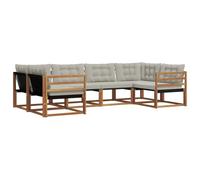 HETFTJN Salon de Jardin 6 Pièces en Bois d'Acacia, Ensemble de Canapé d'Extérieur Modulable avec Coussins Confortables pour Terrasse et Grand Balcon, 325x166.5x73 cm, Gris