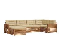 HETFTJN Salon de Jardin 6 Pièces en Bois d'Acacia Massif, Ensemble de Canapés d'Extérieur Modulable avec Coussins Beige, Canapé d'angle et Pouf pour Grande Terrasse