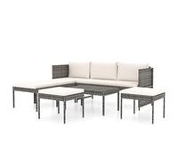 HETFTJN Salon de jardin 6 pièces en polyrotin gris 180 cm Canapé résistant aux intempéries avec méridienne et table d'appoint 70 x 45 cm Groupe de sièges modulaires pour petit balcon, terrasse, jardin