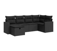 HETFTJN Salon de Jardin 6 Pièces en Résine Tressée Canapé Modulable Noir avec 5 Sièges 1 Pouffe Coffre de Rangement et Coussins Déhoussables pour Balcon Terrasse et Extérieur