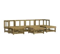 HETFTJN Salon de Jardin 7 Pcs en Bois de Pin Imprégné, Ensemble Canapé d'Extérieur Modulaire, Meuble de Terrasse pour Cour et Patio, 2 Angles 2 Milieux 3 Repose-Pieds