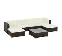HETFTJN Salon de Jardin 7 Pièces en Résine Tressée Marron avec Coussins Blanc Crème, Ensemble de Canapés Modulaires pour Terrasse et Balcon, Table Basse et 2 Poufs Inclus