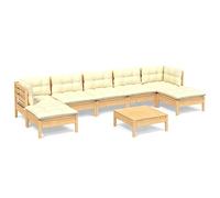 HETFTJN Salon de jardin 8 pièces - Crème en pin - 63,5 x 63,5 cm - Canapé d'angle - Partie centrale - Tabouret - Table modulable - Robuste - Résistant aux intempéries - Pour balcon, terrasse, jardin