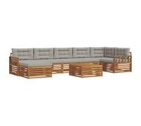 HETFTJN Salon de Jardin 8 Pièces en Bois d'Acacia, Canapé Modulaire d'Extérieur avec Table Basse, Canapé d'angle, 5 Chauffeuses, Pouf et Coussins de Siège Gris pour Terrasse