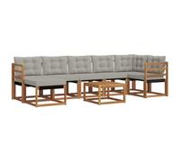 HETFTJN Salon de Jardin 8 Pièces en Bois d'Acacia et Textilène, Ensemble de Canapés d'Extérieur Modulaire avec Table, Pouf et Coussins pour Terrasse et Patio, Gris Naturel