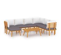 HETFTJN Salon de Jardin 8 Pièces en Bois d'Acacia Massif, Ensemble Canapé d'Extérieur Modulaire avec Coussins pour Terrasse et Balcon, Table Basse et Repose-Pied Inclus
