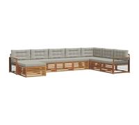 HETFTJN Salon de Jardin 8 Pièces en Bois d'Acacia Massif, Ensemble Canapé Modulaire d'Extérieur avec Coussins Gris, Canapé d'angle et Pouf pour Terrasse, Design Moderne, Stable et Confortable