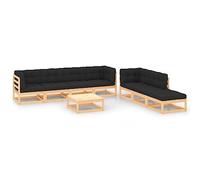 HETFTJN Salon de jardin 8 pièces en pin massif 70 x 70 cm avec coussin anthracite modulaire extensible robuste résistant aux intempéries pour balcon, terrasse, jardin, petites surfaces